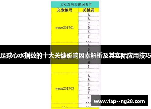 足球心水指数的十大关键影响因素解析及其实际应用技巧